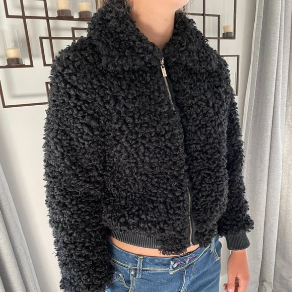 Fun&Fun Curly Black Furry Jacket - Picture 1 of 10
